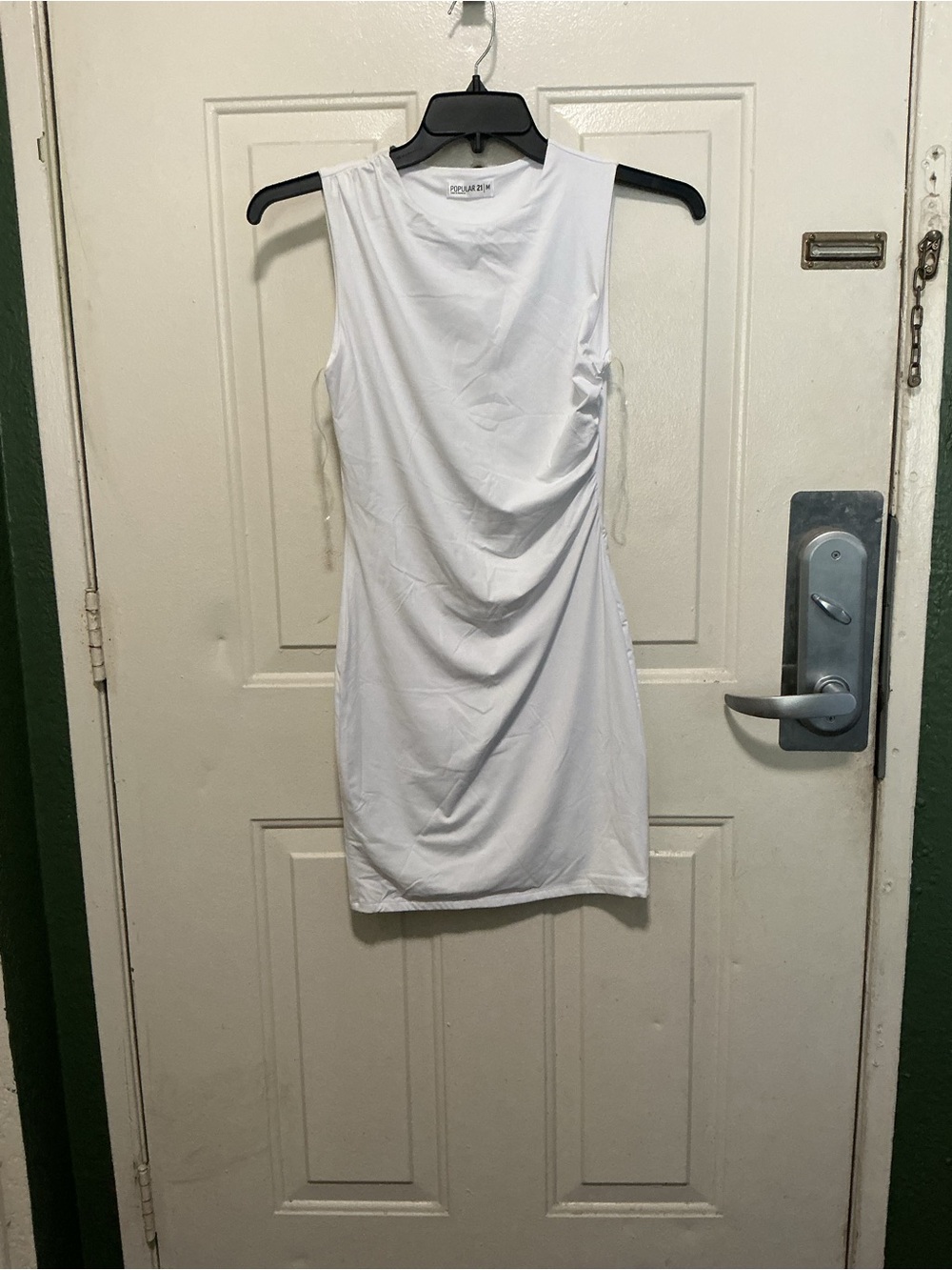 Sleeveless White Ruched Side Tie Mini Dress